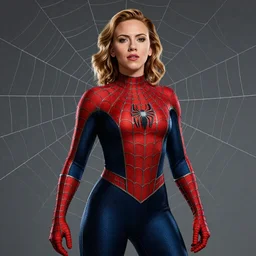 frank frazetta portrait of scarlett johansson as a spiderman, whole body, spider webs in the background, realistic, photo real, smooth, sharp, intricate detail, dramatic lighting