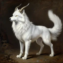 a white feathered wolf with a bladed horn and tail. a renaissance oil painting of absol in the style of a pokemon snap screenshot.