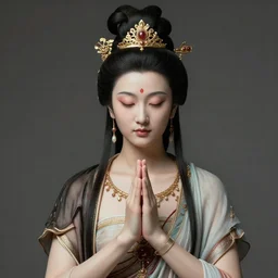 strikingly beautiful female bodhisattva, praying meditating, realism, elegant, intricate, portrait photograph!! by Carne Griffiths and David Cronenberg