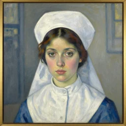 vintage beautiful painting of a nurse hat in an asylum in marry cassat style