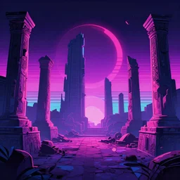 neon ancient ruins, digital art, retrowave art, trending on art station