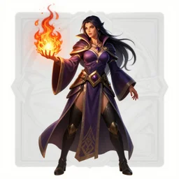 Hearthstone official professional art. A sorceress, wearing a robe casting a fire ball. Insanely logical & professional physical body parts (face, arms, legs, hair, eyes, insanely inflated hips). Full body realistic, sharp focus, 8k high definition, insanely detailed, intricate, elegant, smooth, sharp focus, illustration, ArtStation