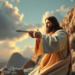 jesus shooting a lmg, 3 d render, octane ray tracing, ultra high resolution, ultra detailed, photorealistic