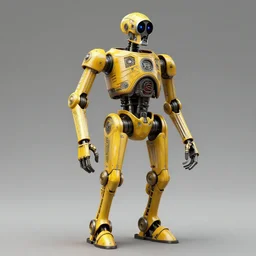 tall strong intricate yellow pit droid, painterly mecha, by Greg Rutkowski
