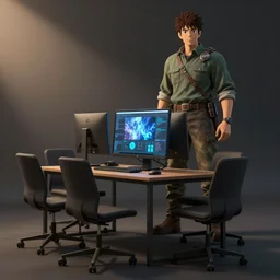 a server on a table and 4 chairs, ghibli, unreal 5, daz, hyperrealistic, octane render, rpg portrait, dynamic lighting