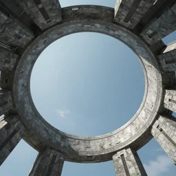 stargate cyberpunk made of stone that form a circle, cinematic view, epic sky, detailed, concept art, low angle, high detail, warm lighting, volumetric, godrays, vivid, beautiful, trending on artstation, by jordan grimmer, huge scene, grass, art greg rutkowski
