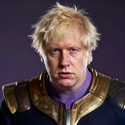 a full character portrait of boris johnson as thanos, the pixar adaptation, with same hairstyle, hyper detailed, digital art, trending in artstation, cinematic lighting, studio quality, smooth render, unreal engine 5 rendered, octane rendered
