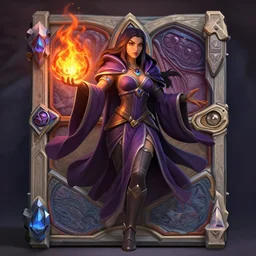 Hearthstone official professional art. A sorceress, wearing a robe casting a fire ball. Insanely coherent physical body parts (face, arms, legs, hair, eyes, round pupil, eye white). Full body realistic, sharp focus, 8k high definition, insanely detailed, intricate, elegant, smooth, sharp focus, illustration, ArtStation