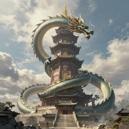 gigantic tower, majestic japanese dragon, winding around the tower, reaching for the sky, wadim kashin, artstation, 4 k, concept art, grimgar