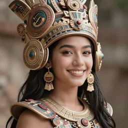 young female mayan queen, smiling, digital portrait by greg rutkowski, intricate, soft focus, highly detailed, cinematic, epic, artstation