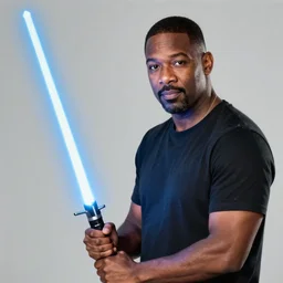 steve harvey holding lightsaber, detailed, realistic