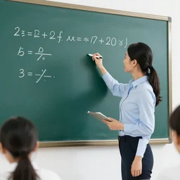 A math classroom, teacher is drawing on the chalkboard
