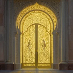 the gates of heaven, beautiful delicacy, glowing portal, flowing arab art deco nouveau brutalist architecture, repeating patterns, tim hildebrandt, wayne barlowe, bruce pennington, donato giancola, trending on artstation, cinematic composition, hyper detailed, beautiful lighting, 8 k, oil on canvas