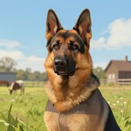 farm life portrait of furry anthro anthropomorphic german shepard head animal person fursona wearing clothes on the field in ohio, sunny day, digital art by Nerdrum John, William Waterhouse, Winslow Homer, Alex Heywood, Jordan Grimmer, Darren Quach, Greg Rutkowski, Simon Stalenhag, trending on Artstation, CGSociety