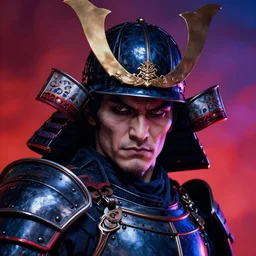 a powerful japanese samurai wearing a gothic armor - vampire : the masquerade - bloodlines, detailed face, highly detailed, face symmetry, character concept portrait by moebius and laurie greasley, colorful, profile picture, 8 k, cinematic color grading