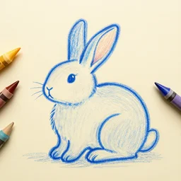 bunny drawn in blue crayon