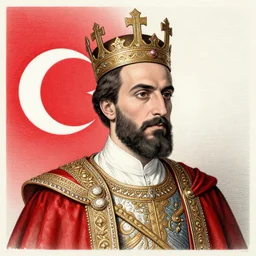 a turkish man with a tiny head becoming king of turkey, detailed, historical drawing, amazing detail