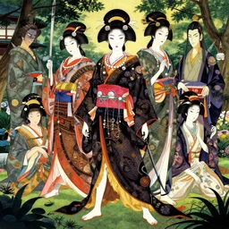 a full body geisha wearing a samurai outfit with asian jewelry and accessories by karol bak, ayami kojima, yoshitaka amano, olivier ledroit, ruan jia, charlie bowater, tom bagshaw, make up, japan garden, concept art, fantasy