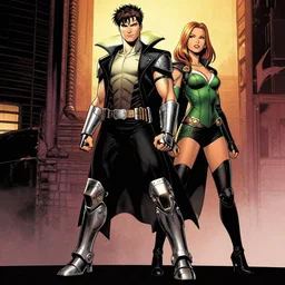 colin farrell as gambit wearing steel boots jessica alba as rogue in the style of frank miller