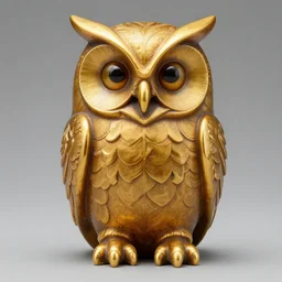 symmetrical detailed sculpture of an owl, made of GAmber