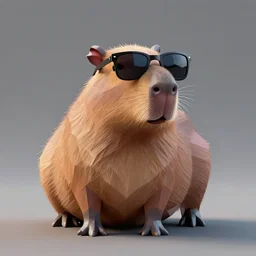 Low Poly Render Of A Capybara With Sunglasses, 4K
