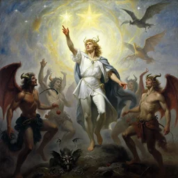 attractive male lucifer morning star casting a spell summoning male demons, they rise from down bellow. highly detailed painting by gaston bussiere, craig mullins, j. c. leyendecker, 8 k