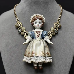 creepy porcelain victorian doll artnouveau necklace