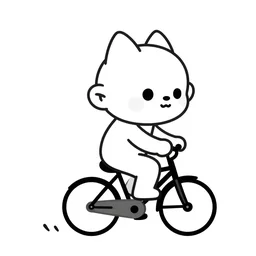lineart of a cute troll riding a bicycle, book illustration, monochromatic, minimalistic