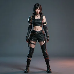 full length portrait photograph of a real-life beautiful woman cyberpunk ninja.  Extremely detailed. 8k