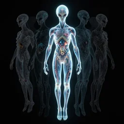 an evil alien, with transparent skin, visible internal, looks like sea creatures, luminous body, floating in the void. alexander mcqueen, anthony chong jones, yoji shinkawa, marc simonetti, mike mignola, jae lee, marc silvestri, todd mcfarlane. full body image with head, symmetry, dark illustration, cinematic unreal engine