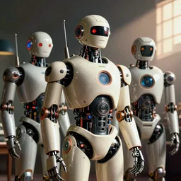 retro futuristic robots, style of guy bourdin photography, kodachrome