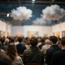 convention show room. len blur background bokeh. art by ismail inceoglu, artgerm, and filip hodas. clouds by rhads.