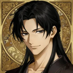 portrait of gon freecs hunter hunter, male, sharp jaw black irises narrow sultry eyes black hair soft hair swept back smirk dark medium length hair, anime, fantasy, intricate, elegant, highly detailed, digital painting, artstation, concept art, matte, sharp focus, illustration, art by artgerm and greg rutkowski and alphonse mucha