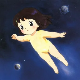 full body portrait of a young girl drifting away in space, colorful, cute face by mika pikazo, yoshinari yoh, mai yoneyama, dynamic pose, ( kyoani ), rounded eyes, illustration, christopher balaskas, anime poster, mads berg, textured, shading