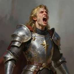 half - length portrait of a paladin screaming. fantasy, digital painting, hd, detailed.