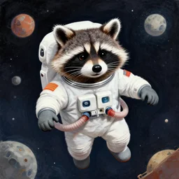 funny racoon astronaut in space, by artgerm, beeple and rembrandt