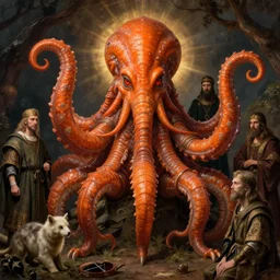 medieval zoological portrait of orange cthulhu by kuldar leement and ruan jia and brad rigney and micha karcz and brad rigney