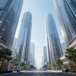 futuristic city, tall, street view