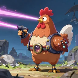 anime steam punk chicken with laser beams