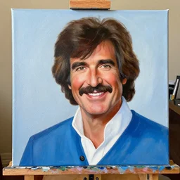 Bob Ross painting himself on a canvas