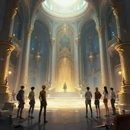 photo environement post futurist palace : 4, 4 k rtx hdr volume light concept studio matte painting environement digital illustration style art that looks like it is from borderlands and by feng zhu and loish and laurie greasley, victo ngai, andreas rocha, john harris by jesper ejsing, by rhads, makoto shinkai and lois van baarle