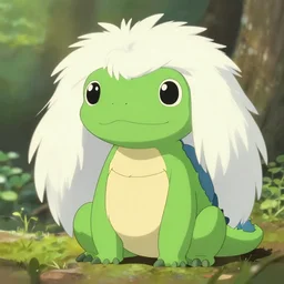 cute lizard with long white fluffy fur, by Hayao Miyazaki