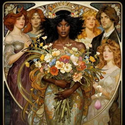 portrait of a beautiful mysterious black widow, holding a bouquet of flowing flowers, fantasy, regal, intricate, by stanley artgerm lau, greg rutkowski, thomas kinkade, alphonse mucha, loish, norman rockwell