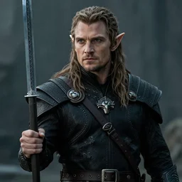 cinematic film still of a high elf henry cavill with pointy ears in [ warhammer ] fantasy movie