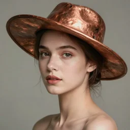 portrait of a woman with a copper hat
