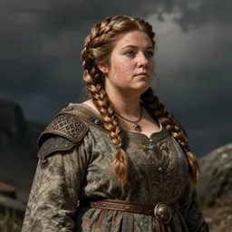 female dwarven noblewoman, chubby short stature, braided intricate hair, by clyde caldwell