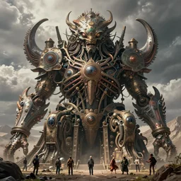 detailed ultrarealistic photography of cyberpunk industrial machine postapocalyptic organic rustic robust tribal cthulhu monster, craig mullins, vallejo, moebius, ian miller, wayne barlowe, greg rutkowski, mucha, brian froud, cinematic, full shot, symmetric