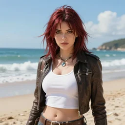 a hyper real comic book style portait painting of kate bush on the beach, unreal 5, hyperrealistic, octane render, cosplay, rpg portrait, dynamic lighting