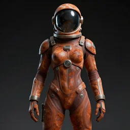 textured beautiful hourglass feminine rusted cyborg in full body skin space suit, helmet, concept art, joshua rife, photoshoot, intricate, highlydetailed, space background, artstation 4 k raytracing, shadows, highlights, illumination