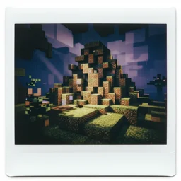 Old polaroid photo of a minecraft world